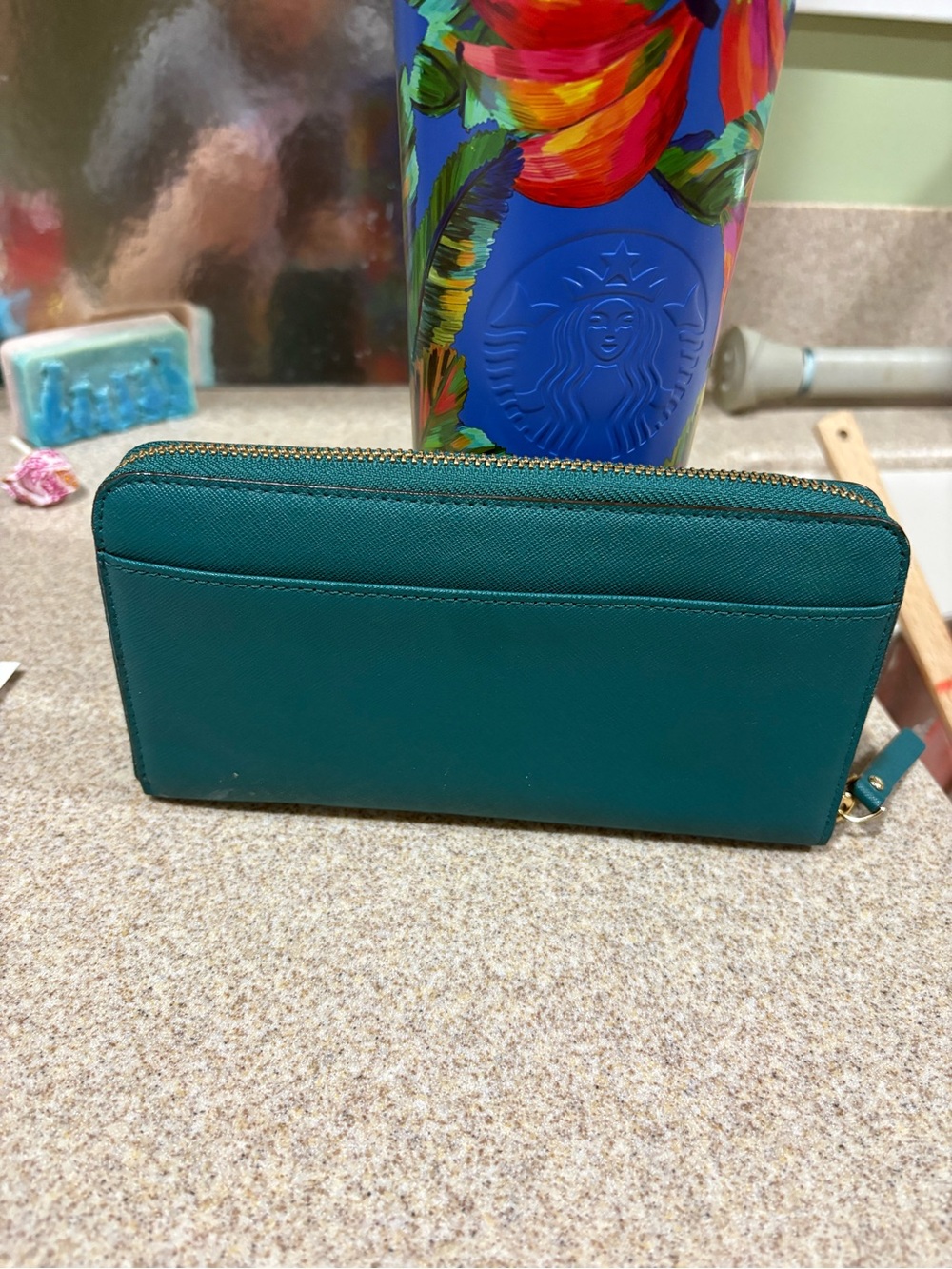 kate spade Teal Zip-Around Wristlet Wallet with Gold Hardware - Picture 5 of 9